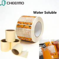 Papier d'étiquettes adhésives écologiques personnalisées, soluble dans l'eau, en rouleau, pour contenants alimentaires, sans résidus, autocollant lavable
