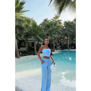 Ensemble de linge BLUE HENRI - Deux pièces, style décontracté pour le printemps, l'été et l'automne, haut et bas ajustés, tricot en élasthanne brodé, 2XL, 2 pièces - Product Image 2