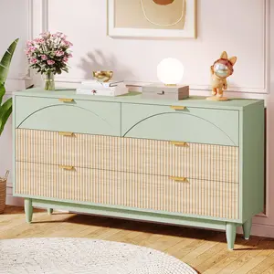 2024 New design modern light luxury clothes storage cabinet organize green wooden chest 6 drawer dresser for bedroom furniture