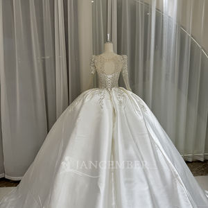 Robe de mariée de luxe Jancember OY030 ornée de perles, à manches longues, en satin, coupe princesse, pour mariage royal en cathédrale - Product Image 4
