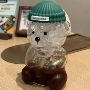 Nueva Taza de Café de Vidrio con Diseño Personalizado, Regalo para Fiestas, Linda Taza con Forma de Oso de Dibujos Animados, con Pajita y Tapa con Gorro - Product Image 5