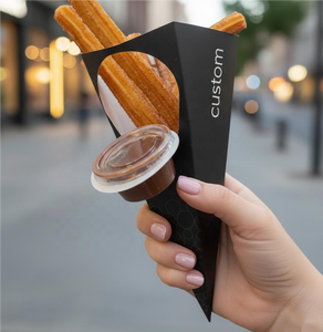Caja de Embalaje de Papel Kraft Negro de Grado Alimenticio con Impresión Personalizada para Churros Navideños con Contenedor para Salsa - Product Image 3