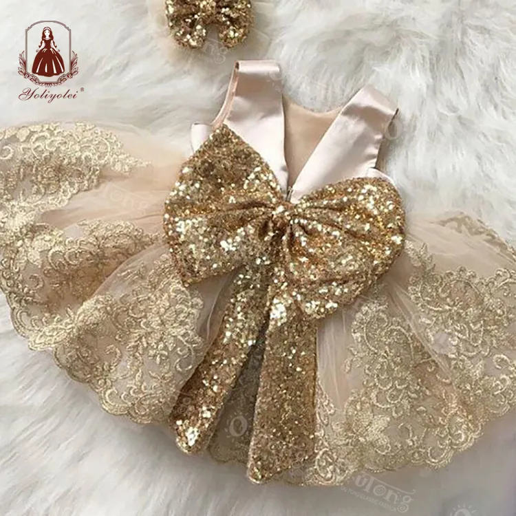 Spanish Flowers Girls Princess Dress High Quality Girls Baby Sequin Big Bow Birthday Party Dress Design