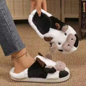 รองเท้าแตะขนสัตว์นุ่มลายการ์ตูนน่ารักรูปวัวสำหรับผู้หญิง น้ำหนักเบา อุ่นสบายสำหรับใส่ในบ้าน ฤดูใบไม้ร่วง ฤดูหนาว ปี 2026 ขายส่ง - Product Image 5