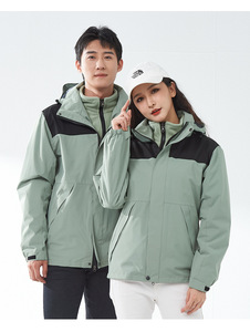 Inverno exterior impermeável casaco azul escuro destacável de duas peças Stand Zipper das mulheres do homens sólido <span class=keywords><strong>3</strong></span>-em 1 funcional Windproof - Product Image 5