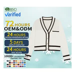 China cardigan manufacturer no moq custom women fashion button pocket embroidered jacquard school knitted cardigan sweater women