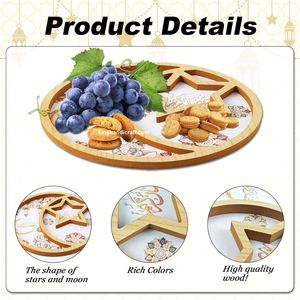 Plateau en bois bohème avec incrustation de nacre, design flexible pour les célébrations du Ramadan et de l'Aïd |   Plateau de service artisanal pour dattes - Product Image 2