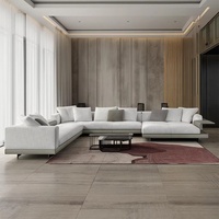 Canapé d'angle en L de style italien, luxe léger, pour salon de villa, appartement, hôtel, en cuir véritable et tissu, avec structure en bois massif