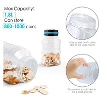 Tirelires de grande taille pour adultes, tirelire numérique avec compteur, capacité de 1,8 L, machine à compter les pièces avec écran LCD