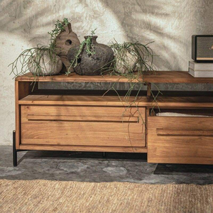 Meuble TV en bois massif avec des sculptures artisanales complexes et une surface spacieuse pour la pièce à vivre - Product Image 3