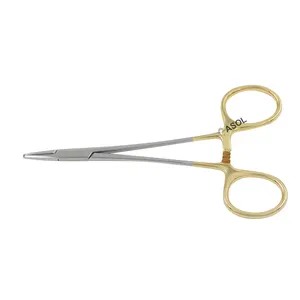 Needle Holders,Ring handle with ratchet lock,2mm tips,Gold line,Tungsten carbide inserts jaws,120mm