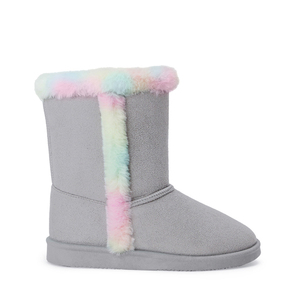 Bottes mi-mollet unisexes pour filles, mode, hiver/toutes saisons, daim gris avec fausse fourrure arc-en-ciel, doublure en peluche douce, antidérapantes, chaudes, pour enfants - Product Image 3
