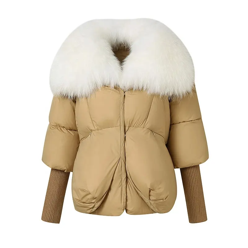 New Arrival Woman Bubble Padded Fox Fur Collar Down Jackets Coats for Women Winter Fashion