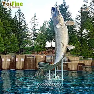 定制大泳池装饰不锈钢动物雕像花园艺术金属鱼类雕塑