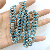 Collier Hip Hop avec chaîne en diamant bleu, mode Hip Hop, chaîne en cristal, strass complet, bijoux de luxe pour femmes et hommes, 10mm, 13mm