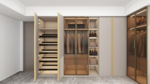 Luxury Modern Minimalist Custom Bedroom Furniture Built-in <b>with</b> <b>Dressing</b> <b>Table</b> Mirror LED Light Closet - Product Image 3