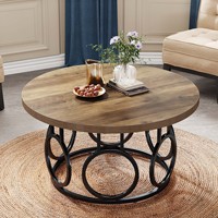Tribesigns Table basse ronde de 31.5 pouces, table basse circulaire rustique avec base en métal, meubles d'appoint en bois modernes,