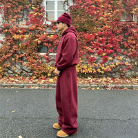 Ensemble streetwear vintage délavé rouge surdimensionné pour homme : sweat à capuche et pantalon de jogging coupe ample – Tenue décontractée deux pièces