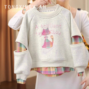 Girls Fleece Lined Thickened Long Sleeve Sweatshirt Cartoon Print Cotton Winter <b>Top</b> For Children <b>Cross</b> Border - Product Image 4