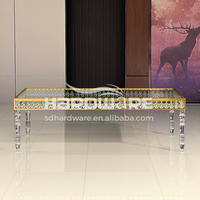 Table centrale en cristal de jambes acryliques d'acier inoxydable de rectangle luxueux pour la table de console d'acier inoxydable d'or de mariage