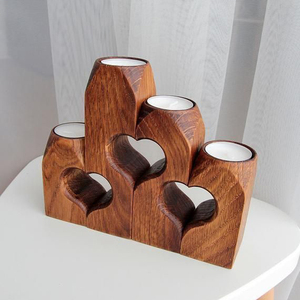 Portavelas de madera de acacia en forma de corazón en T para decoración del hogar, precio barato al por mayor, portavelas de madera de mango, soporte votivo - Product Image 4