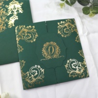 Tiefgrüne Hochzeits einladungen Benutzer definierte Farbe Papier abdeckung Dankes karten mit Goldfolie umschlag