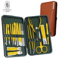 Longhui – Coffret de coupe-ongles en acier inoxydable en stock – Outils de manucure et pédicure de qualité professionnelle – Coffret cadeau pour soins à domicile avec sac en cuir