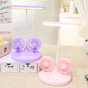 Dual <b>Head</b> Desk <b>Fan</b> With Led Light 7 9.9 In Usb Powered Plastic Table <b>Fan</b> For Student Dorm Home Use - Product Image 3
