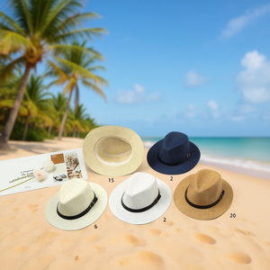 Sombrero Fedora de Paja Encriptado con Hebilla de Cinturón 57 58 59 cm para Hombre, Uso Exterior de Verano - Product Image 3