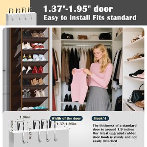 Over The Door <b>Shoe</b> Organizer 10 Pockets Dark Coffee Color Hanging Rack For <b>Shoes</b> Behind Door Wall Storage With Stainless Steel - Product Image 5