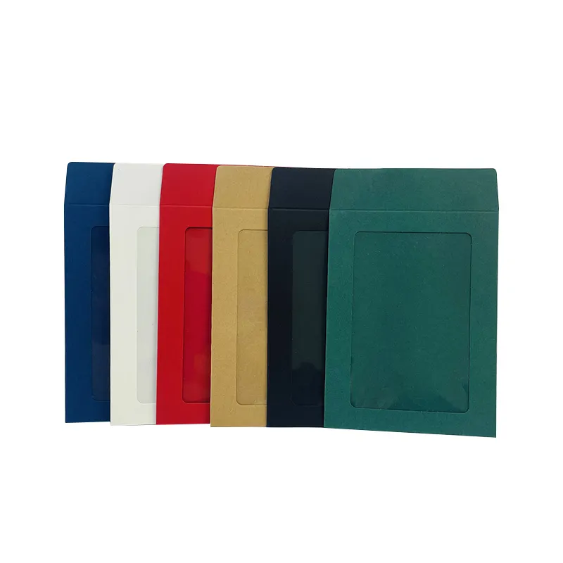 Sobre de papel Kraft personalizado para ventana, accesorios para servilletas de seda, embalaje de tarjeta VIP, PVC, color negro