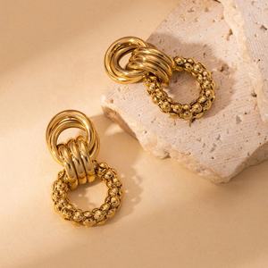 Pendientes de Cadena con Diseño Geométrico, Estilo Coreano, Color Dorado, para Mujer - Product Image 3