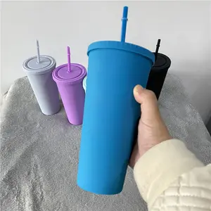 Matte black purple grey facotry price 22oz 660ml Pastel Colored coffee cup Tumblers Double Walled Matte Reusable plastic cups