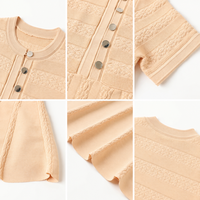 Robe en tricot élégante et ajustée à manches courtes, col rond, coupe trapèze, en tweed français, pour femme, collection été 2026