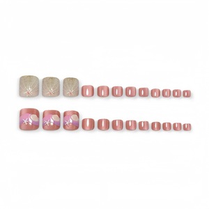 Tips kuku persegi berlapis resin 3D dengan desain bintang laut, warna pink nude, motif mata kucing, untuk musim panas di tepi pantai, sudah dirancang sebelumnya.