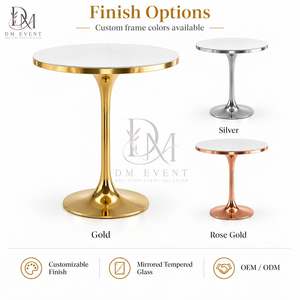 Round Cocktail <b>Table</b> for Hospitality Projects with Gold Stainless Steel Flared Pedestal Base and <b>Mirrored</b> Tempered Glass Top - Product Image 4