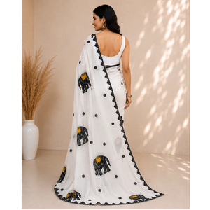 Sari indien traditionnel brodé motif éléphant Kota pour femme, fait main, respirant, vêtement ethnique de boutique tendance - Product Image 2