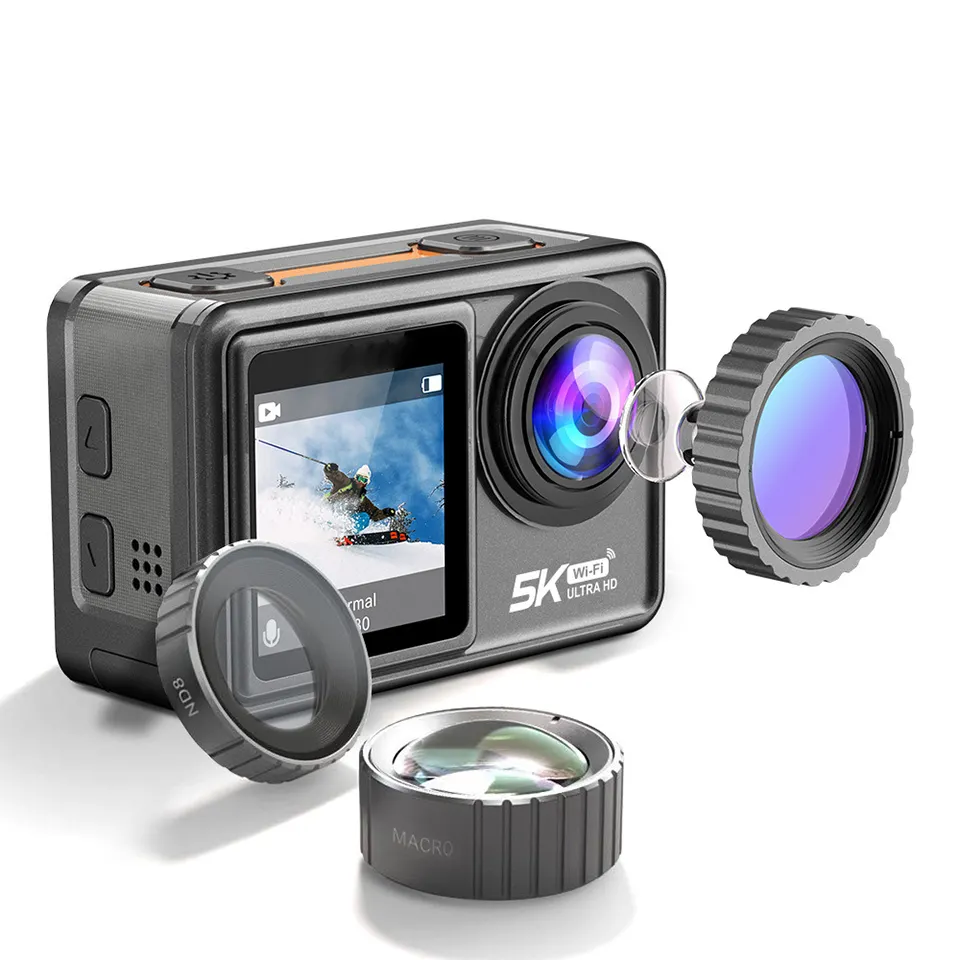 액션 카메라 5K 30FPS EIS 비디오 옵션 필터 렌즈 48MP 줌 1080P 웹캠 Vlog 와이파이 액션 카메라 원격 제어