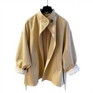 Women's <b>Reversible</b> Trench <b>Coat</b> Single Breasted Stand Collar Loose Fit Solid Color Casual Outerwear Spring Autumn - Product Image 4