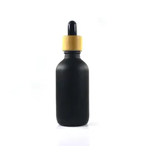 Boston round 1oz 30ml 2oz 60ml 4oz matte frosted black hair olive oil beard essential oil glass dropper bottles with bamboo lid