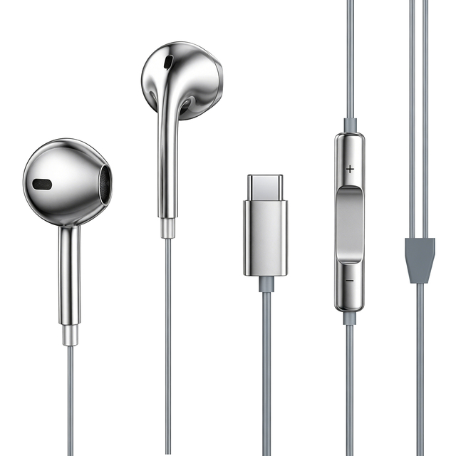 Luxury Futuristic Type-C Wired Earphones Glossy Chrome Wired Headphones Full Metal Wired Headset No Charging Plug and Play