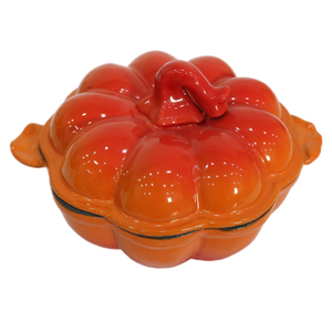 Four à pain en fonte émaillée en forme de citrouille orange avec couvercle - Product Image 6