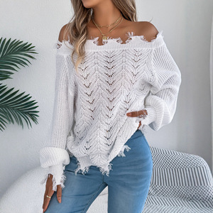 Real Shot 2026 Automne Europe États-Unis Pull <span class=keywords><strong>Femme</strong></span> Indépendante à Manches Longues, Couleur Unie, Découpes et Épaules Dénudées - Product Image 4
