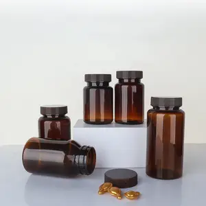 Wholesale manufacture supply 150ml 200ml dark amber Capsule pill Medicine use Plastic Bottle wtih flip top