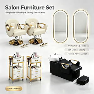 2026 Hot Selling Salon Furniture Set with Mirror Barber Chair Handcart and Shampoo <b>Bed</b> - Product Image 1