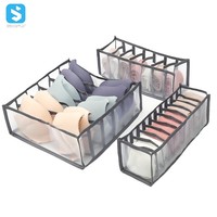 Hot Bán Nhà Máy Giá 3 Cái/bộ Có Thể Gập Lại Hộp Lưu Trữ Đồ Lót Organizer Cho Phụ Nữ Closet Lưới Hộp Ngăn Kéo