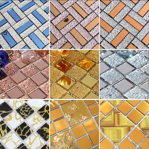 Miroir doré mosaïque carrelage cristal verre miroir auto-adhésif fond TV mur extérieur porche bricolage pâte murale décorative - Product Image 1