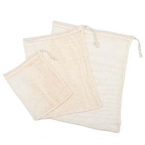 Sacs réutilisables pour produits frais, sacs en coton lavables pour les courses, organisateur de fruits et légumes, sac en coton maillé - Product Image 6