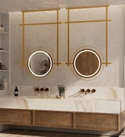 Cadre de miroir LED en cuivre chinois de style moderne Interrupteur étanche à capteur Éclairage de salle de bain Miroir suspendu mural Phare