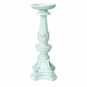 Decorazioni domestiche da 12 pollici portacandele in resina con pilastro in legno <span class=keywords><strong>bianco</strong></span> antico con finitura bianca candelabri conici in poliresina - Product Image 1